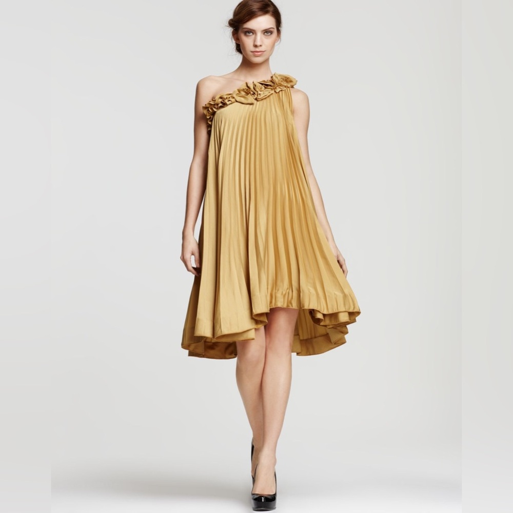 BCBGMaxAzria “Cece” Mustard One-Shoulder Dress – Size XS